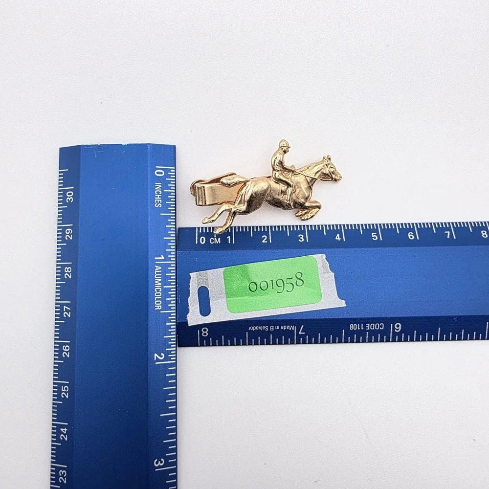 Vtg Tie Clip Bar Clasp Jockey Rider & Horse Gold Tone‎ Patent 2853761 FREE $HIP!